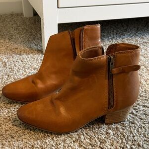 Diba Cognac Leather Ankle Booties with Side Zip